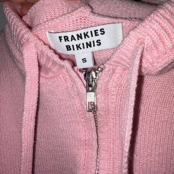 Frankie’s Bikinis Pink Cropped Zip-Up Hoodie Sweater Size S - Picture 4 of 6
